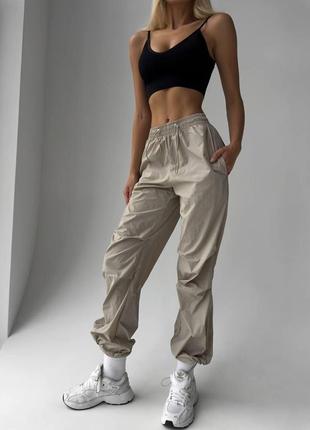 Жіночі штани карго широкі, штани карго плащівка бежеві4 фото