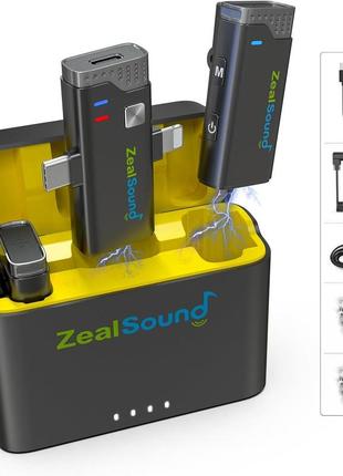 Бездротовий петличний мікрофон zealsound v7pro для iphone ipad android з кейсом для зарядки