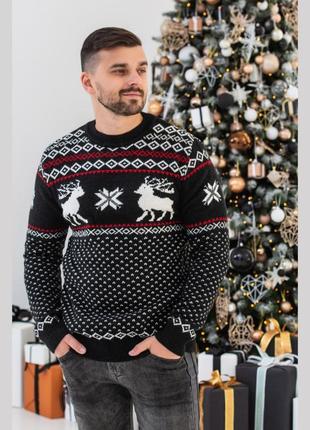 Новорічний светр з оленями чоловічий зимовий туреччина чорний