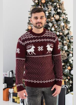 Новорічний светр з оленями чоловічий зимовий туреччина бордовий