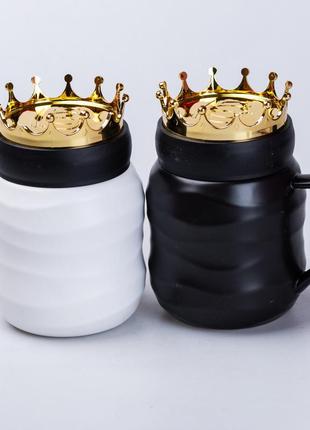 Уценка набор кружек керамических 450 мл queen&king с крышкой 2 штуки3 фото