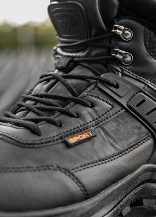 Чоловічі зимові теплі черевики якісні еко-шкіра чорні спортивн...3 фото