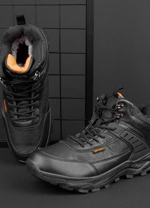 Чоловічі зимові теплі черевики якісні еко-шкіра чорні спортивн...9 фото