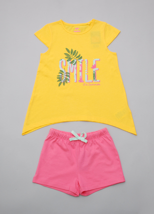 Костюм літній для дівчинки lupilu 110-116 жовтий з рожевим1 фото