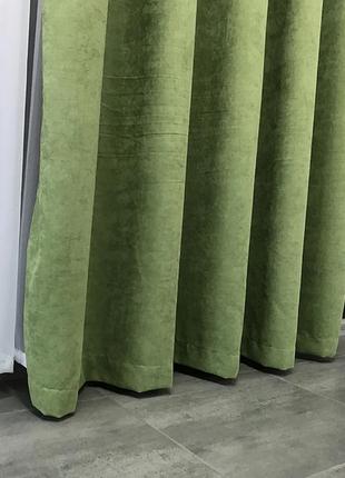 Готовые шторы на люверсах из микровелюра с подхватми  размер 200х270 цвет фисташковый6 фото