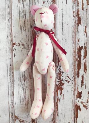 Рожевий ведмедик в стилі тільда - іграшка1 фото