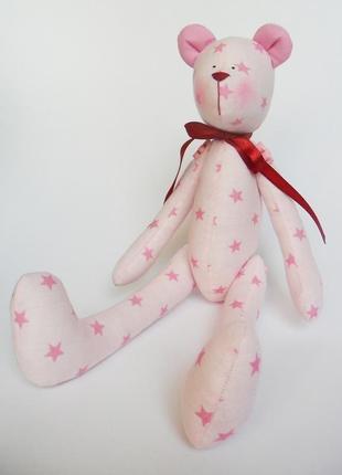 Рожевий ведмедик в стилі тільда - іграшка2 фото