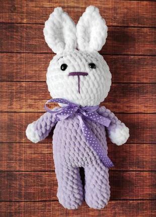 Плюшевый зайчик фиолетовый, вязаная игрушка для ребенка1 фото