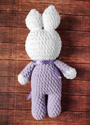 Плюшевый зайчик фиолетовый, вязаная игрушка для ребенка3 фото