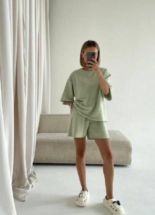 Костюм літній жіночий з шортами annver оливковий3 фото