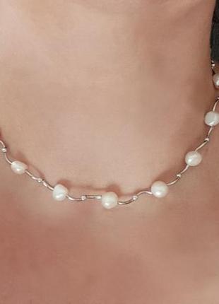 Ожерелье  с белым пресноводным жемчугом4 фото