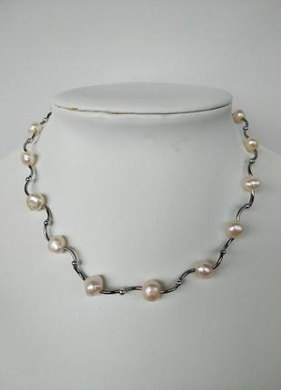 Ожерелье  с белым пресноводным жемчугом