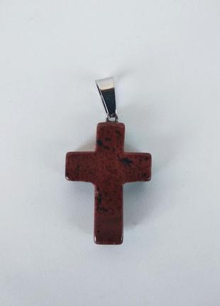 Кулон " крестик " из камня красный обсидиан