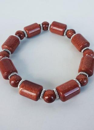 Браслет з натурального каменю авантюрин коричневий