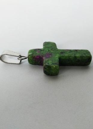 Кулон "хрест" з натурального каменю цоизит2 фото
