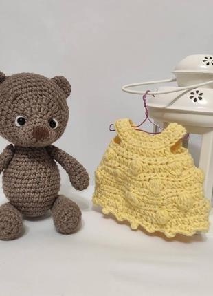Іграшка гачком ведмедик мимимишка в сукні4 фото