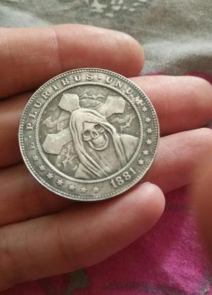 Монета 1 доллар. one dollar. техника hobo nickel. коллекционная5 фото