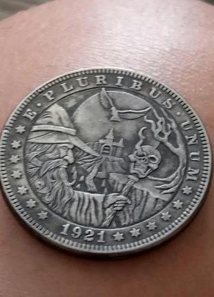 Монета 1 доллар. one dollar. техника hobo nickel. коллекционная3 фото