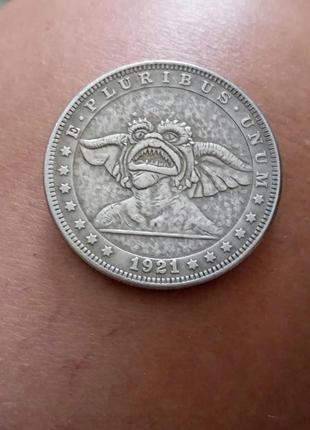 Монета 1 доллар. one dollar. техника hobo nickel. коллекционная2 фото