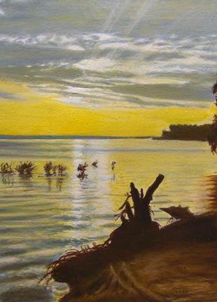 Алек гросс. картина "світанок над дніпром", 30х40 см, полотно, олія1 фото