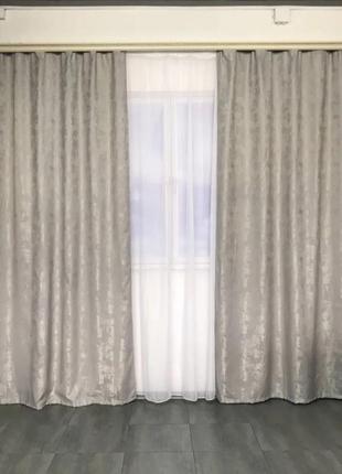 Готовый комплект штор на тесьме жаккард с подхвататми цвет серый3 фото