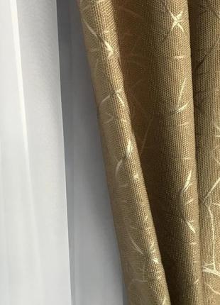 Комплект якісних штор із льону блекаут на тасьмі захист на 80% колір золотистий