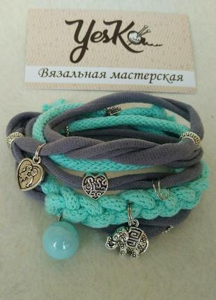 Жіночий браслет на руку, плетений браслет з підвісками, бірюзовий браслет1 фото