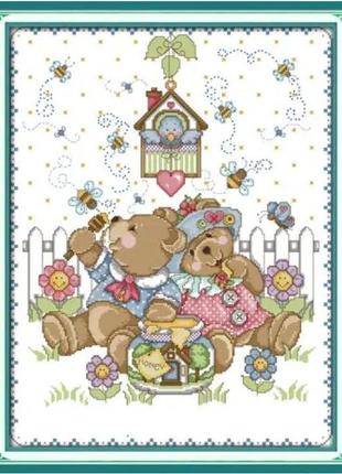 Набір для вишивання за нанесеною на канву схемою "naughty bearrs' heaven". aida 14ct printed , 41*51 см