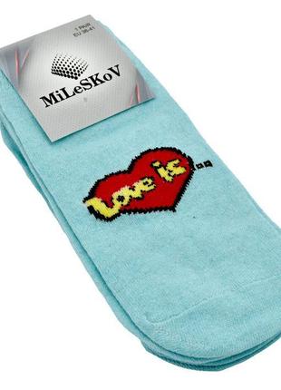 Шкарпетки жіночі з написом (бірюзові)1 фото
