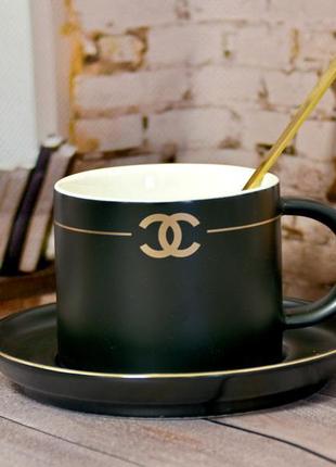 Стильний набір чашка та блюдце 200 мл (чорний)