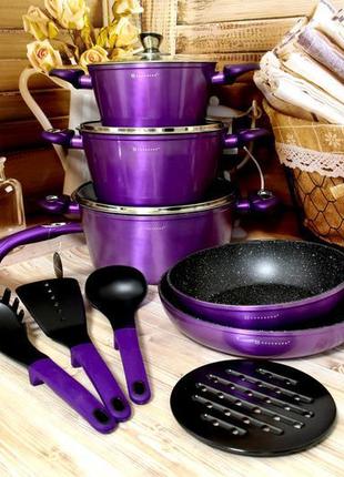 Набір посуду (15 предметів) edenberg (фіолетовий/чорний)