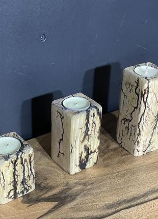 Комплект подсвечников деревянных для чайной свечи с молниями лихтенберга2 фото