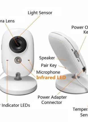 Видеоняня радионяня vb603 с экраном 3,2" термометром, видео радио няня