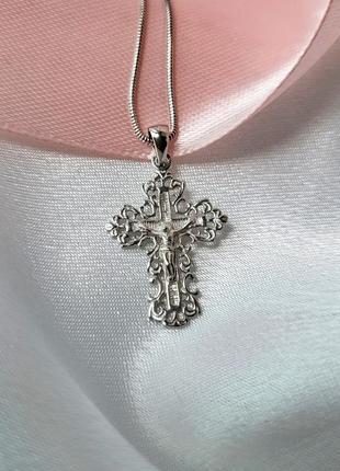Серебряный ажурный крестик крест с распятием серебро 925 пробы родированное 283 1.25г