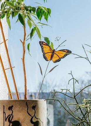 Витражный декор для дома и сада ручной работы, стеклянный сувенир фигурка бабочка, подарок любимой2 фото