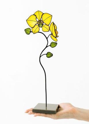 Витражный цветок орхидея, желтая орхидея, сувенир из стекла, подарок
