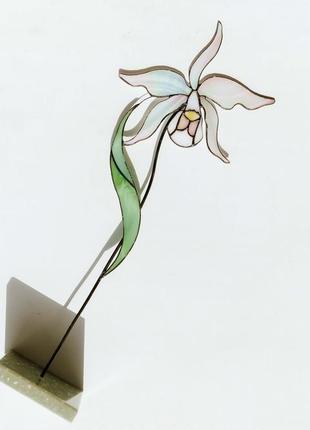 Вітражна квітка , біла орхідея , сувенір зі скла, подарунок4 фото