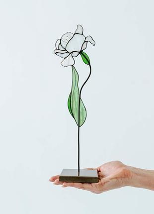 Белый тюльпан, витражный сувенир, подарок из стекла, товар для дома8 фото