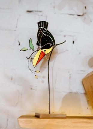 Вітражний птах тукан, тукан, сувенір зі скла, подарунок8 фото