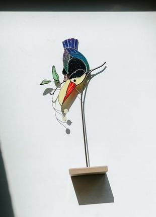 Витражная птица тукан, тукан, сувенир из стекла, подарок9 фото