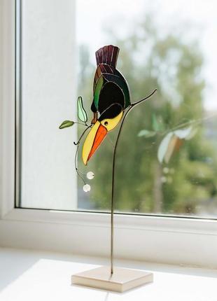 Витражная птица тукан, тукан, сувенир из стекла, подарок1 фото
