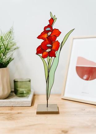 Гладиолус, витражный сувенир, подарок из стекла, цветок гладиолус1 фото