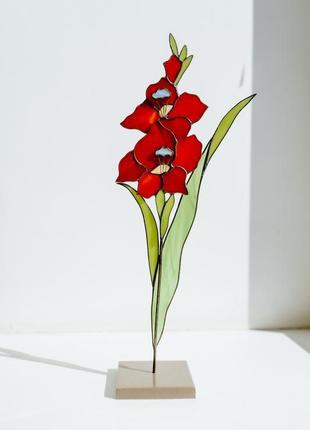 Гладиолус, витражный сувенир, подарок из стекла, цветок гладиолус6 фото