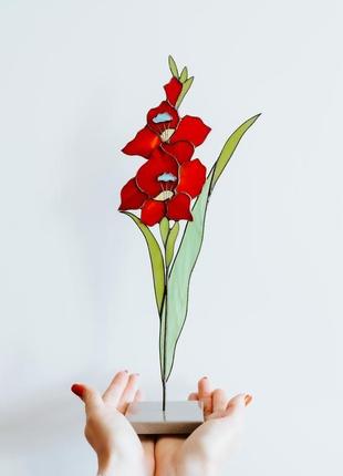Гладіолус, вітражний сувенір,  подарунок зі скла, квітка гладіолус2 фото