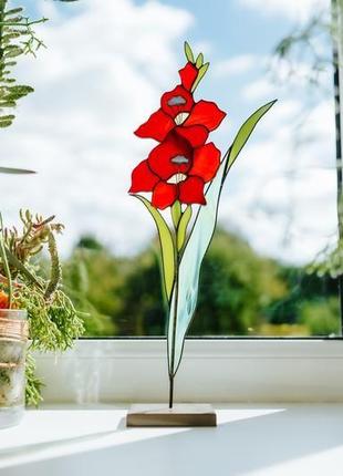 Гладіолус, вітражний сувенір,  подарунок зі скла, квітка гладіолус8 фото