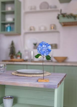 Скляна квітка гортензія на дерев'яній підставці, декор для дому, подарунок для жінки8 фото