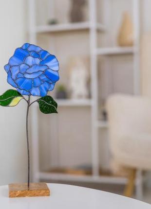 Скляна квітка гортензія на дерев'яній підставці, декор для дому, подарунок для жінки3 фото