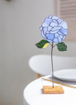 Скляна квітка гортензія на дерев'яній підставці, декор для дому, подарунок для жінки6 фото