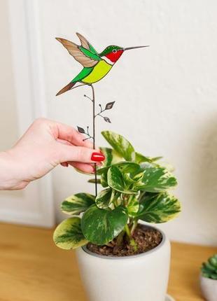 Интерьерная скульптура колибри, птичка из витражного стекла, домашний декор8 фото