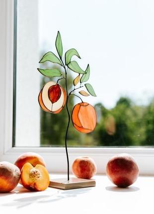 Интерьерная скульптура персик, растение из витражного стекла, декор на стол, домашний уют
